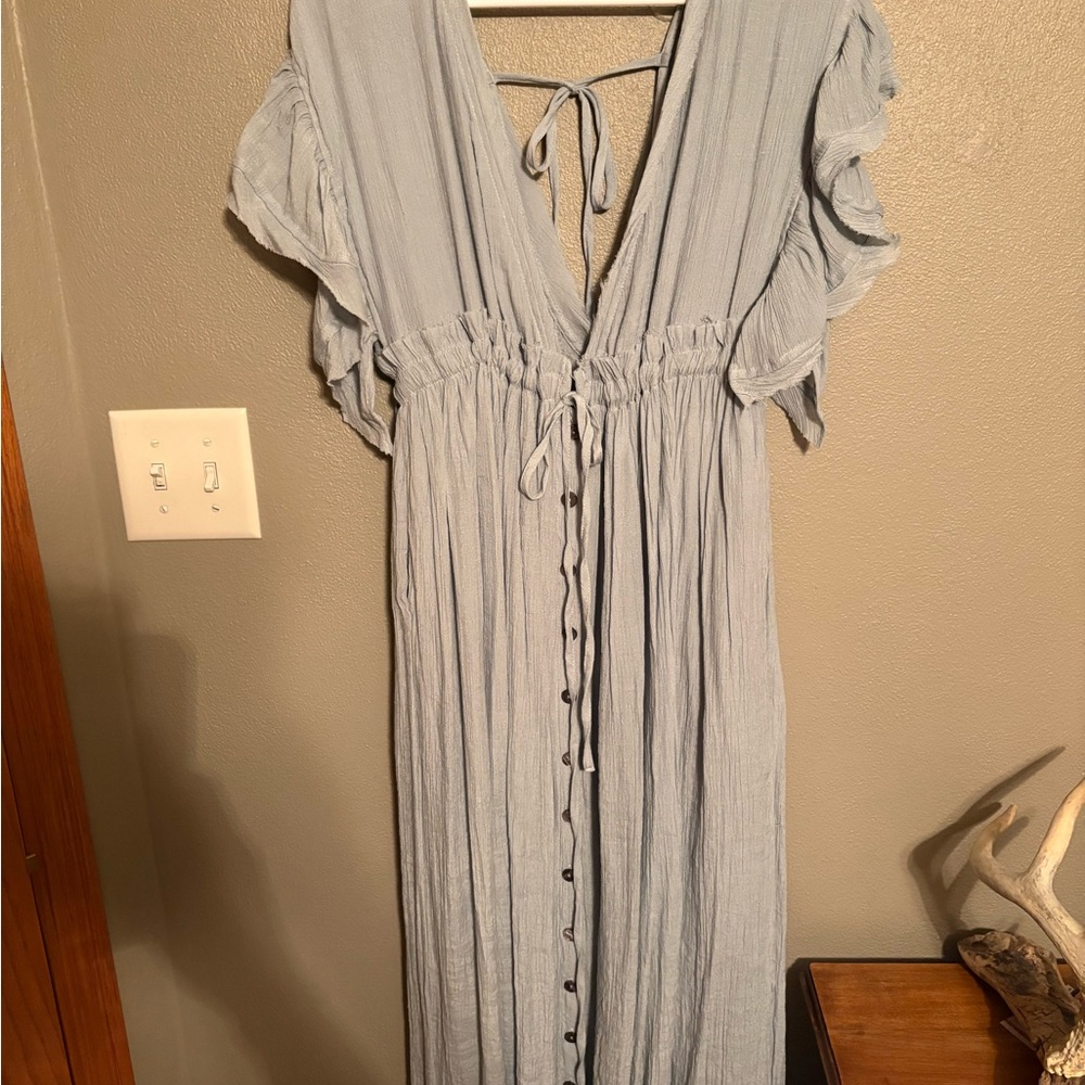 Sweet Love Gray Maxi Sundress with Ruffled Flutter Sleeves
